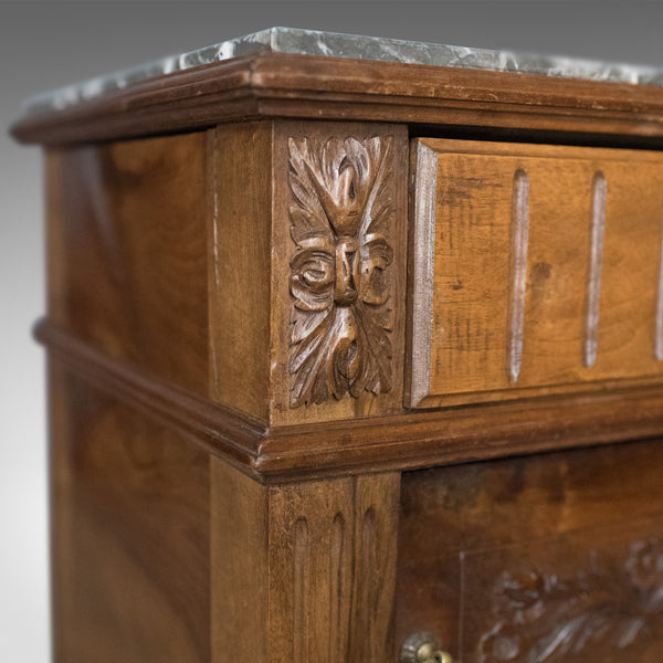 Antique Bedside Cabinet, Victorian Marble Top Pot Cupboard, Walnut Circa 1900 - London Fine Antiques