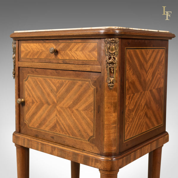 Antique Bedside Cabinet, French Marble Topped Nightstand - London Fine Antiques