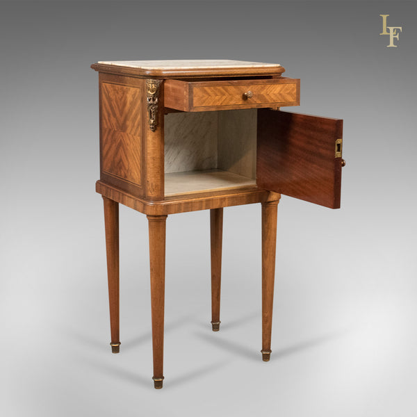 Antique Bedside Cabinet, French Marble Topped Nightstand - London Fine Antiques