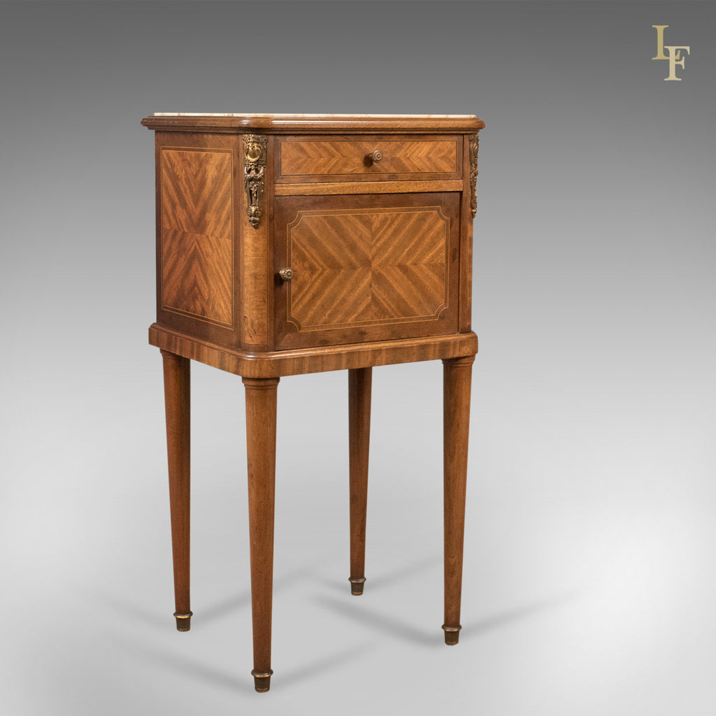 Antique Bedside Cabinet, French Marble Topped Nightstand - London Fine Antiques