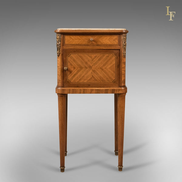Antique Bedside Cabinet, French Marble Topped Nightstand - London Fine Antiques