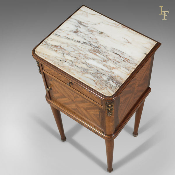Antique Bedside Cabinet, French Marble Topped Nightstand - London Fine Antiques