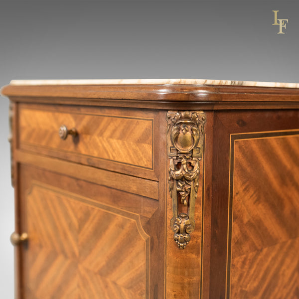 Antique Bedside Cabinet, French Marble Topped Nightstand - London Fine Antiques