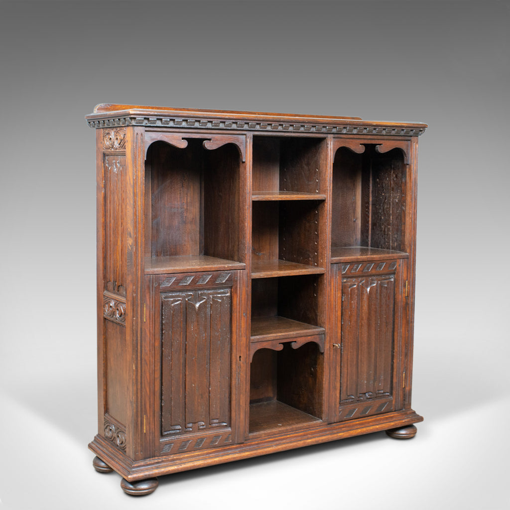 Antique Bookcase Cabinet, Oak, Gothic Overtones, Robertson and Coleman, c.1880 - London Fine Antiques