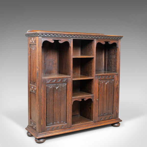 Antique Bookcase Cabinet, Oak, Gothic Overtones, Robertson and Coleman, c.1880 - London Fine Antiques