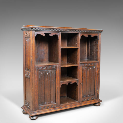Antique Bookcase Cabinet, Oak, Gothic Overtones, Robertson and Coleman, c.1880 - London Fine Antiques