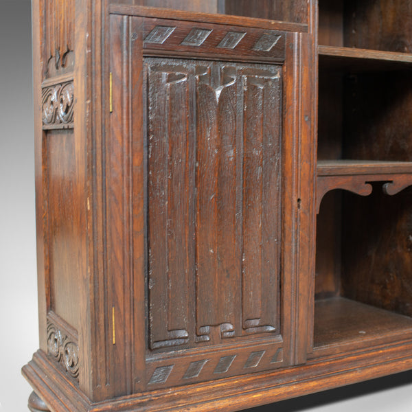 Antique Bookcase Cabinet, Oak, Gothic Overtones, Robertson and Coleman, c.1880 - London Fine Antiques
