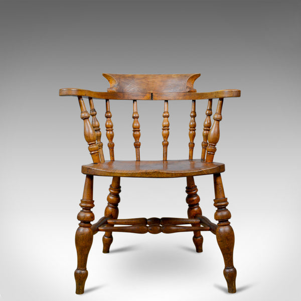 Antique Bow-Back Elbow Chair, English, Victorian, Smokers, Captains, Circa 1890 - London Fine Antiques