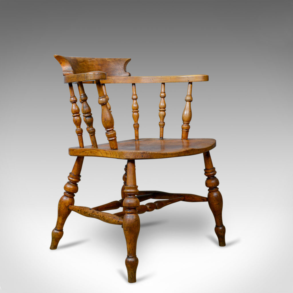 Antique Bow-Back Elbow Chair, English, Victorian, Smokers, Captains, Circa 1890 - London Fine Antiques