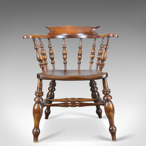 Antique Bow Chair, Smokers, Captains, English, Victorian, Elm, Windsor c.1870 - London Fine Antiques