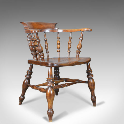 Antique Bow Chair, Smokers, Captains, English, Victorian, Elm, Windsor c.1870 - London Fine Antiques