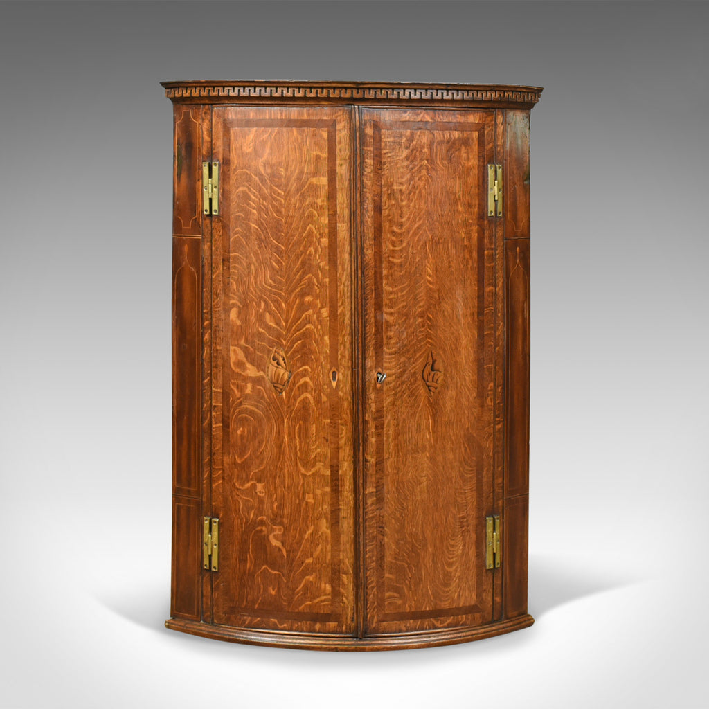 Antique Bow Fronted Corner Cabinet, English, Georgian, Oak, Hanging Circa 1770 - London Fine Antiques