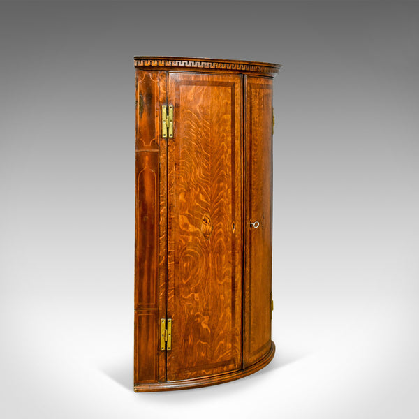 Antique Bow Fronted Corner Cabinet, English, Georgian, Oak, Hanging Circa 1770 - London Fine Antiques