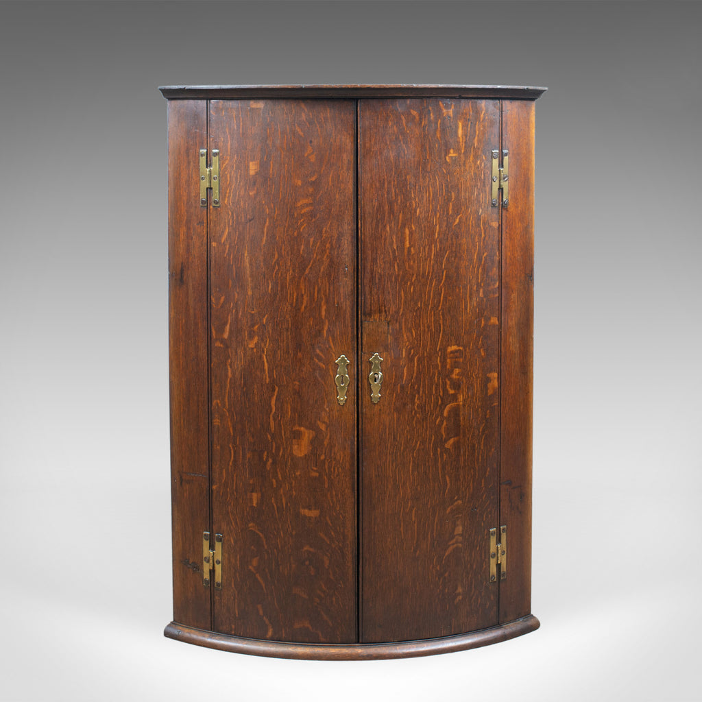 Antique Bow Fronted Corner Cabinet, English, Oak, Georgian, Hanging Circa 1770 - London Fine Antiques