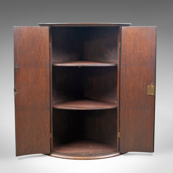 Antique Bow Fronted Corner Cabinet, English, Oak, Georgian, Hanging Circa 1770 - London Fine Antiques