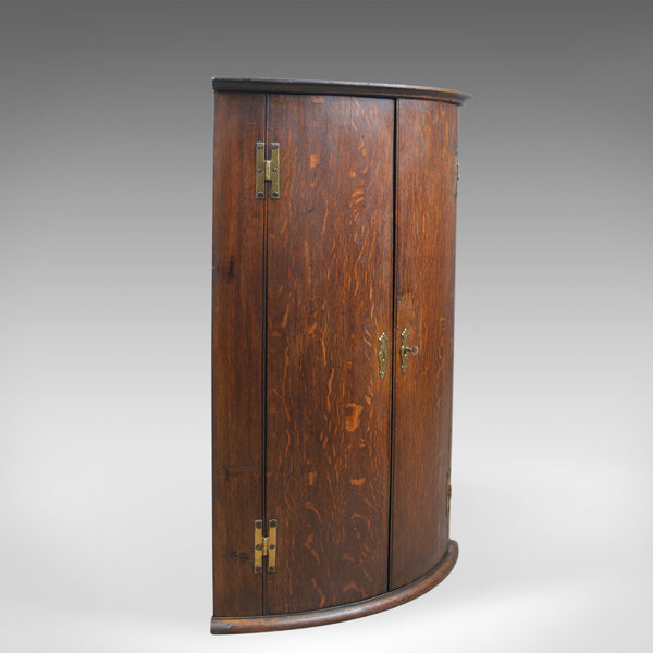 Antique Bow Fronted Corner Cabinet, English, Oak, Georgian, Hanging Circa 1770 - London Fine Antiques