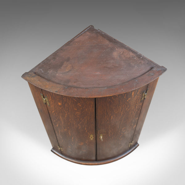 Antique Bow Fronted Corner Cabinet, English, Oak, Georgian, Hanging Circa 1770 - London Fine Antiques