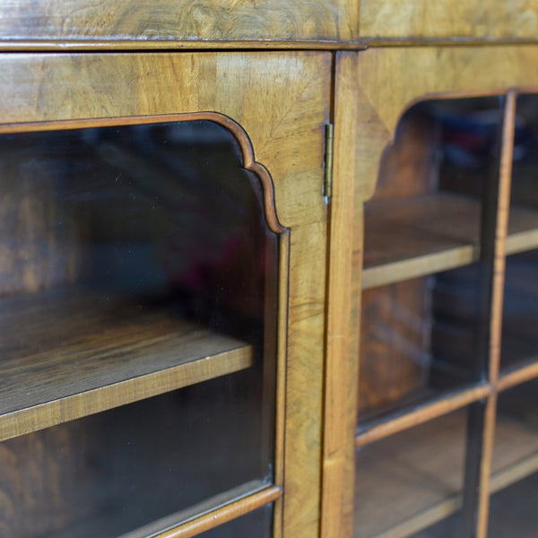 Antique Breakfront Bookcase, Victorian Burr Walnut Glazed Display Cabinet c1890 - London Fine Antiques