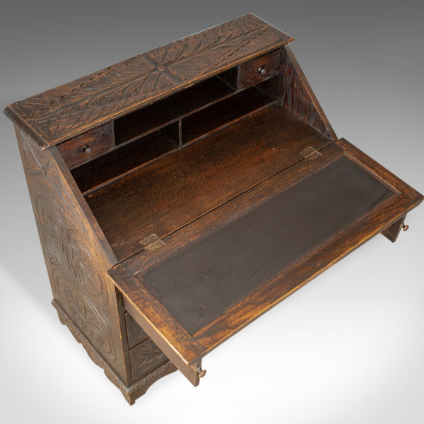 Antique Bureau, English, Oak, Victorian, Green Man, Writing Desk, Circa 1880 - London Fine Antiques