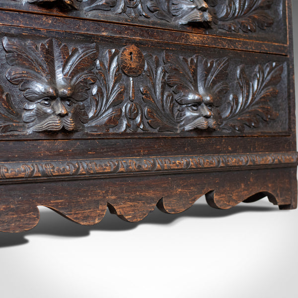 Antique Bureau, English, Oak, Victorian, Green Man, Writing Desk, Circa 1880 - London Fine Antiques