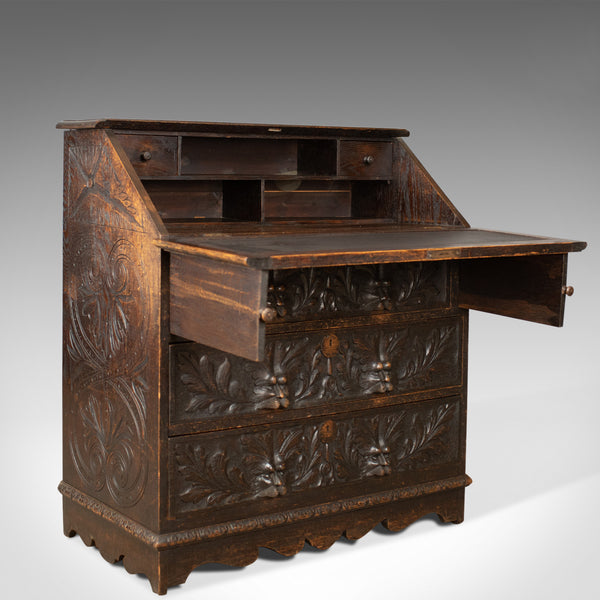 Antique Bureau, English, Oak, Victorian, Green Man, Writing Desk, Circa 1880 - London Fine Antiques