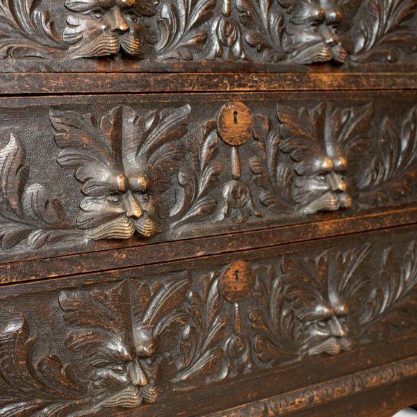 Antique Bureau, English, Oak, Victorian, Green Man, Writing Desk, Circa 1880 - London Fine Antiques