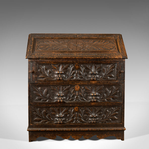 Antique Bureau, English, Oak, Victorian, Green Man, Writing Desk, Circa 1880 - London Fine Antiques