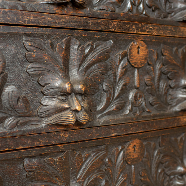 Antique Bureau, English, Oak, Victorian, Green Man, Writing Desk, Circa 1880 - London Fine Antiques