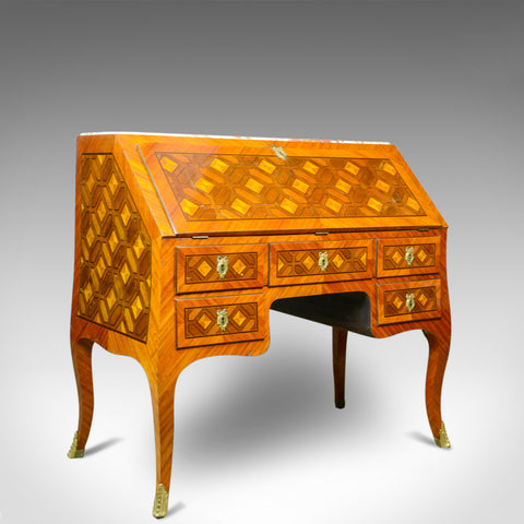 Antique Bureau, French, Marble Top, Kingwood, Marquetry Desk, Circa 1900 - London Fine Antiques
