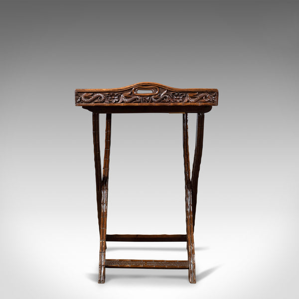 Antique Butler's Tray Table, Carved, Oriental Teak, Folding Stand, Circa 1900 - London Fine Antiques