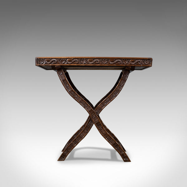 Antique Butler's Tray Table, Carved, Oriental Teak, Folding Stand, Circa 1900 - London Fine Antiques