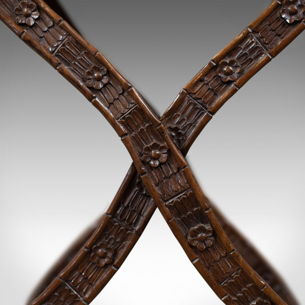 Antique Butler's Tray Table, Carved, Oriental Teak, Folding Stand, Circa 1900 - London Fine Antiques
