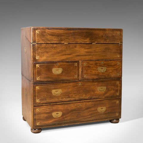 Antique Campaign Chest, Edwardian, Officer's Secretaire, Drawers, Bureau - London Fine Antiques
