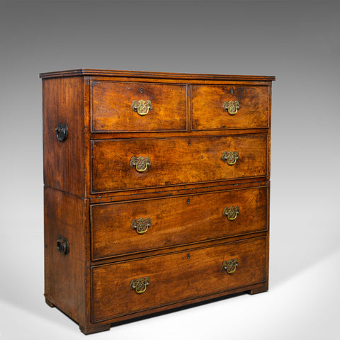 Antique Campaign Chest of Drawers, English, Late Georgian, Walnut, Circa 1780 - London Fine Antiques