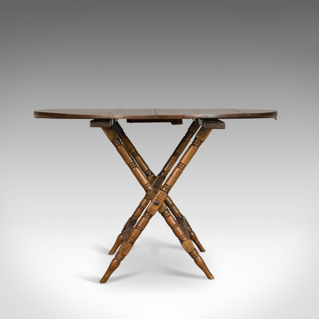 Antique Campaign Table, English, Victorian, Folding, Beech, Fruitwood