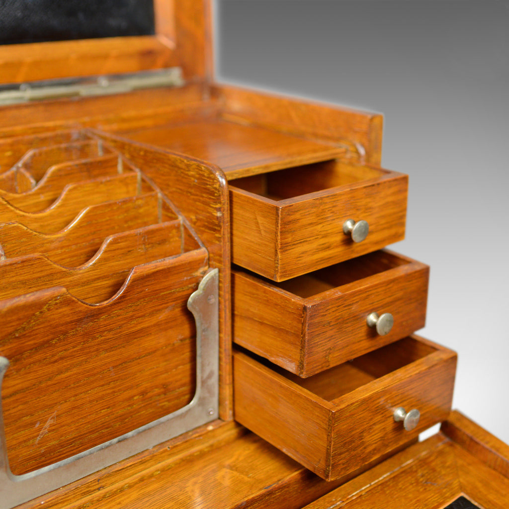 Edwardian Writing Box Antique Campaign Writing Box, English, Victorian, Oak, Stationery, 188 ...
