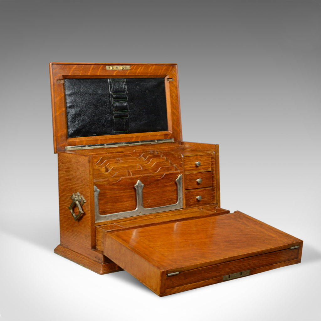 Antique Campaign Writing Box, English, Victorian, Oak, Stationery, 188 ...