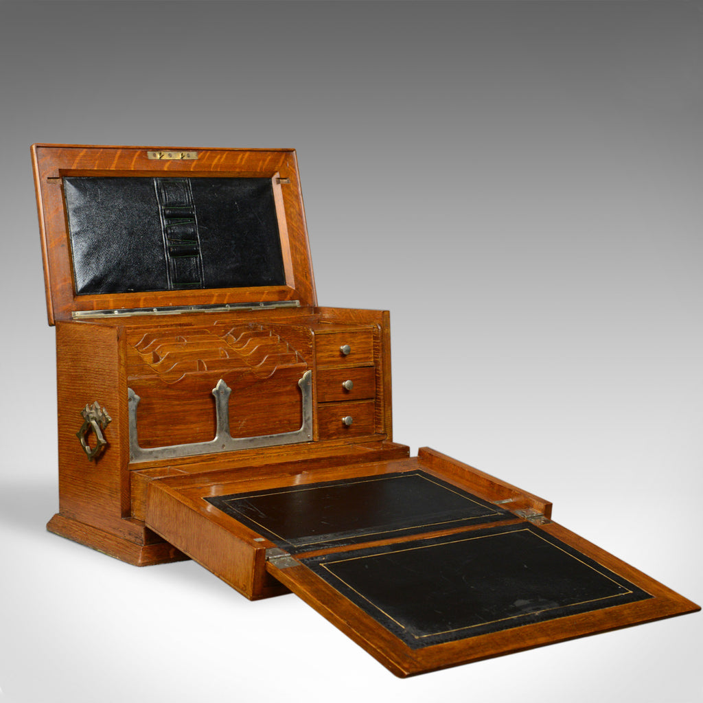 Antique Campaign Writing Box, English, Victorian, Oak, Stationery, 1887 - London Fine Antiques