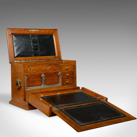 Antique Campaign Writing Box, English, Victorian, Oak, Stationery, 1887 - London Fine Antiques