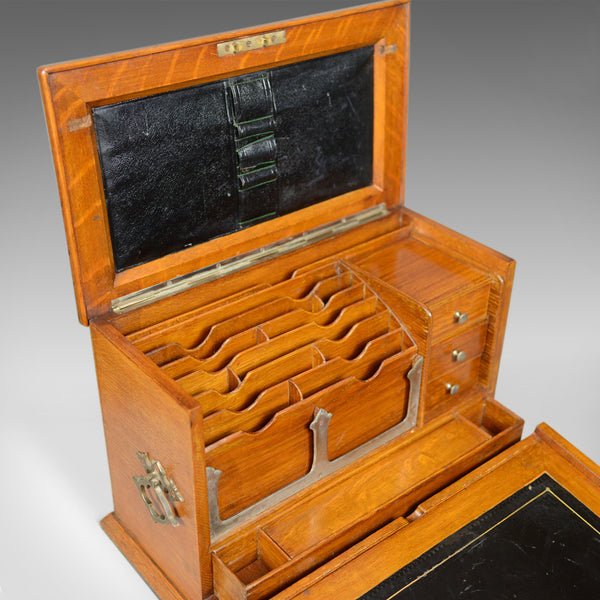 Antique Campaign Writing Box, English, Victorian, Oak, Stationery, 1887 - London Fine Antiques