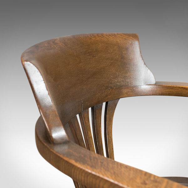 Antique Captain's Chair, English, Oak, Bow-Back, Leather, Smokers Circa 1910 - London Fine Antiques
