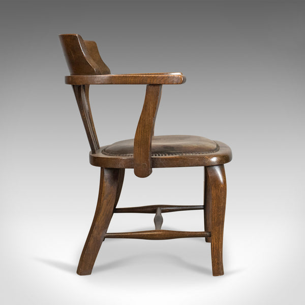 Antique Captain's Chair, English, Oak, Bow-Back, Leather, Smokers Circa 1910 - London Fine Antiques