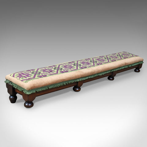 Antique, Carriage Stool, Long, Victorian, Footrest, Mahogany, Needlepoint c1870 - London Fine Antiques