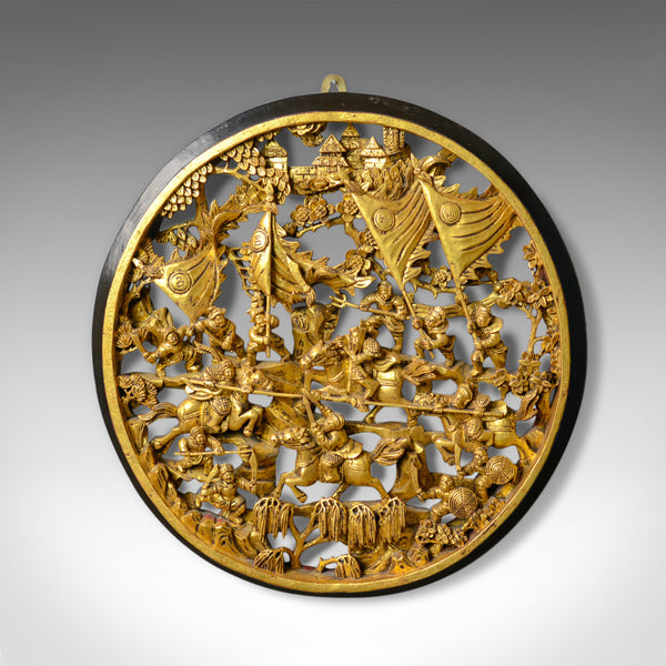 Antique Carved Wall Panel, Circular, Chinese, Giltwood, Decorative, Circa 1900 - London Fine Antiques