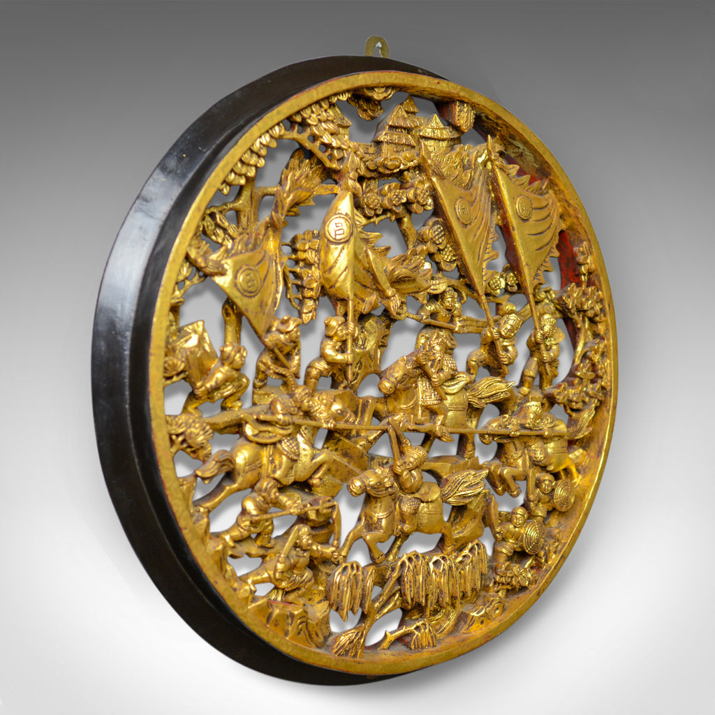 Antique Carved Wall Panel, Circular, Chinese, Giltwood, Decorative, Circa 1900 - London Fine Antiques
