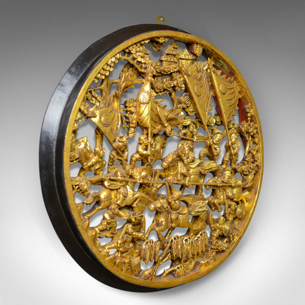Antique Carved Wall Panel, Circular, Chinese, Giltwood, Decorative, Circa 1900 - London Fine Antiques