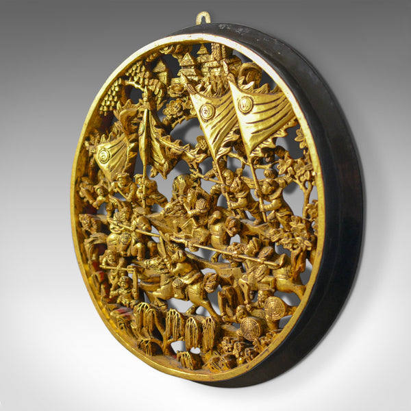 Antique Carved Wall Panel, Circular, Chinese, Giltwood, Decorative, Circa 1900 - London Fine Antiques