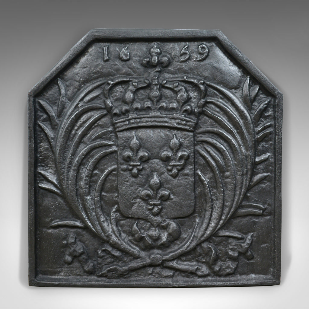 Antique Cast Iron Fire Back, Coat of Arms, Fireplace Revival Casting, Circa 1900 - London Fine Antiques