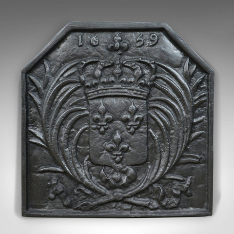 Antique Cast Iron Fire Back, Coat of Arms, Fireplace Revival Casting, Circa 1900 - London Fine Antiques