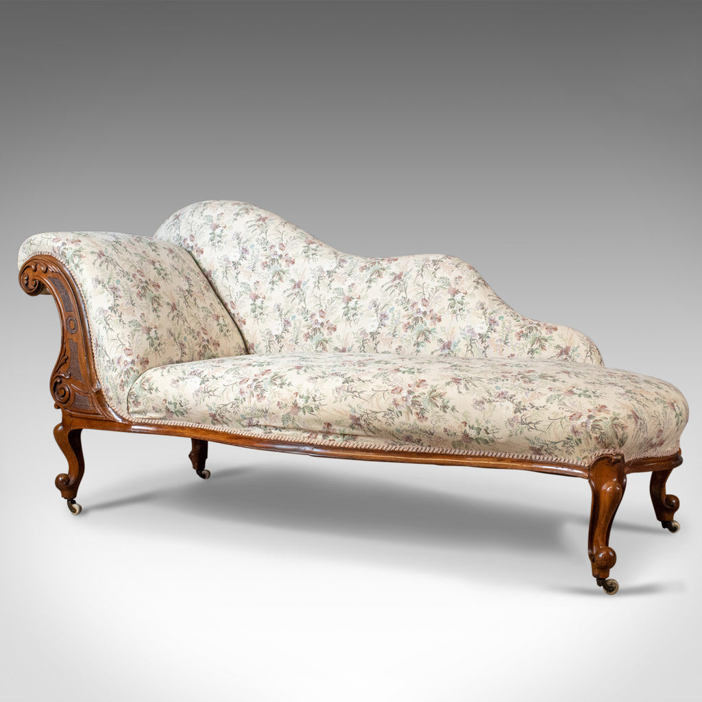 Antique Chaise Longue, English, Late Regency Day Bed, Walnut